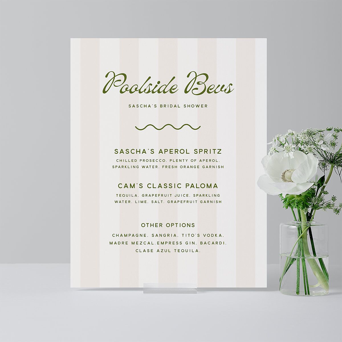 Cabana Stripes Bridal Shower Standard Bar Tabletop Sign Small Olive Standard Indoor Foam Core S Tabletop Bar