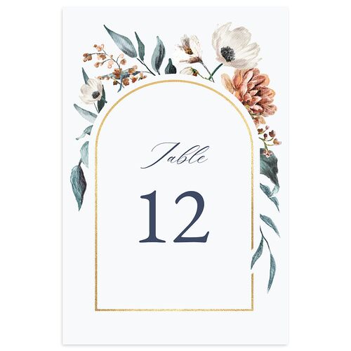 Floral Arch Foil Table Numbers Gold Dusty Blue Signature