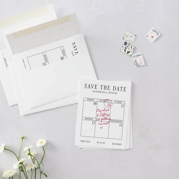 Classic Circled Calendar Date Save the Date Petite Cards Pure White Signature smooth Blank No Standard