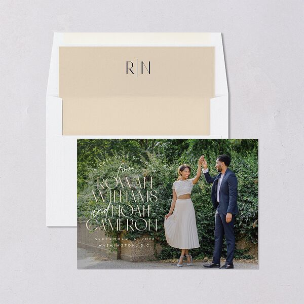 Headline Save the Date Cards Navy Signature smooth Blank No Standard