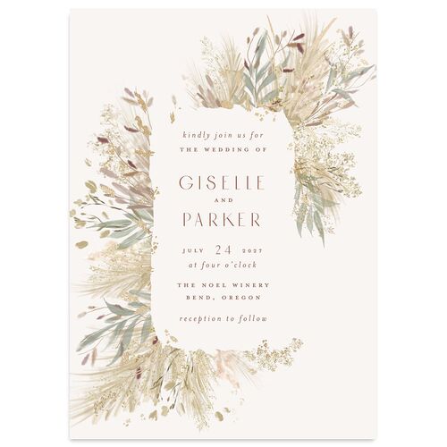 Ethereal Pampas Wedding Invitations Gold Peony Signature Blank No Standard