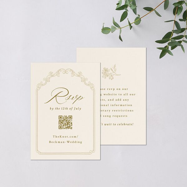 Antique Botanical Garland QR Code RSVP Cards Champagne Signature Standard