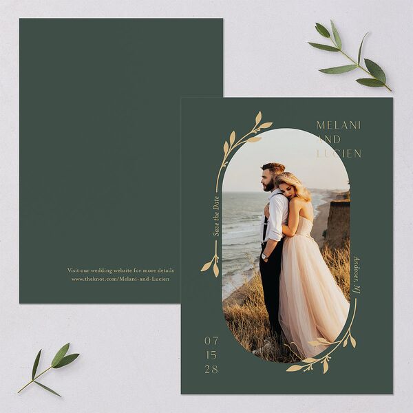 Gilded Sprigs Save The Date Cards Dark Emerald Signature smooth Blank No Standard