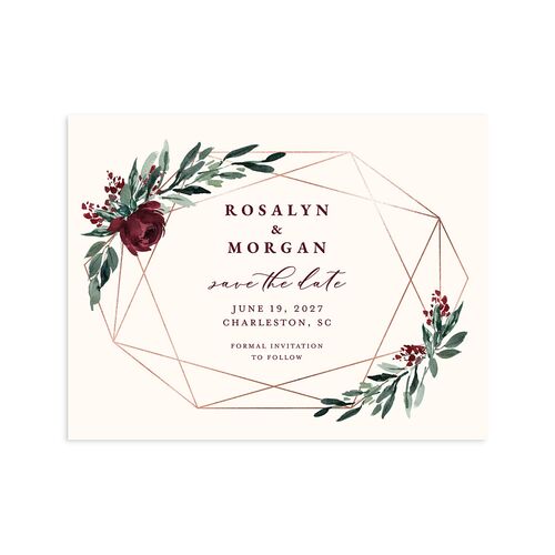 Gilded Botanical Save the Date Petite Cards Burgundy Signature smooth Blank No Standard
