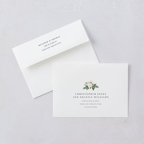 Classic Botanical Save The Date Card Envelopes White Standard Turquoise Both Recipient and Return Addresses Signature