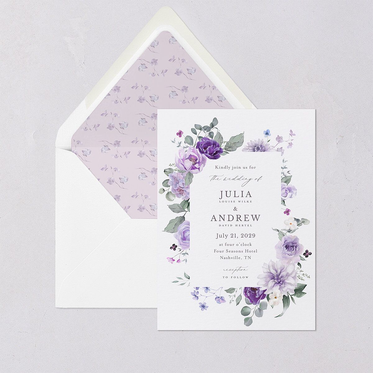 Elegant Floral Euro Envelope Liners Lilac Luxe