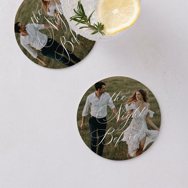 The Night Before Pinstripe Calligraphy Wedding Day Coasters Linen Cardboard Circle