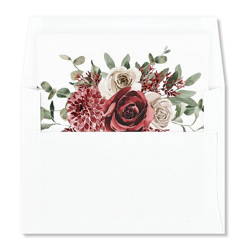 Floral Monogram Standard Envelope Liners Burgundy Standard