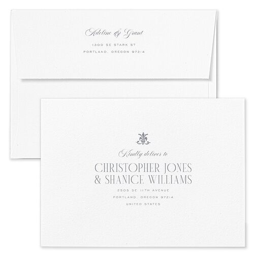 Old Money Wedding Invitation Envelopes White Dusty Blue Both Recipient and Return Addresses Standard Signature