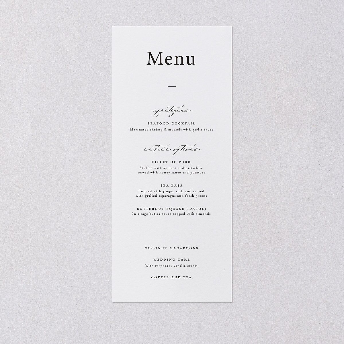 Refined Menus Pure White Signature