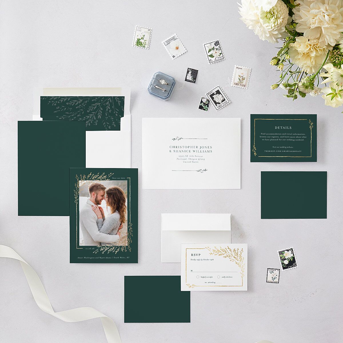 Exquisite Branches Botanical Save The Date Cards Gold Deep Lake Signature smooth Blank No Standard