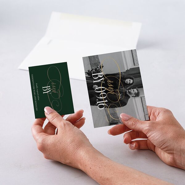 Polished Photo Foil QR Code RSVP Cards Emerald Signature Standard