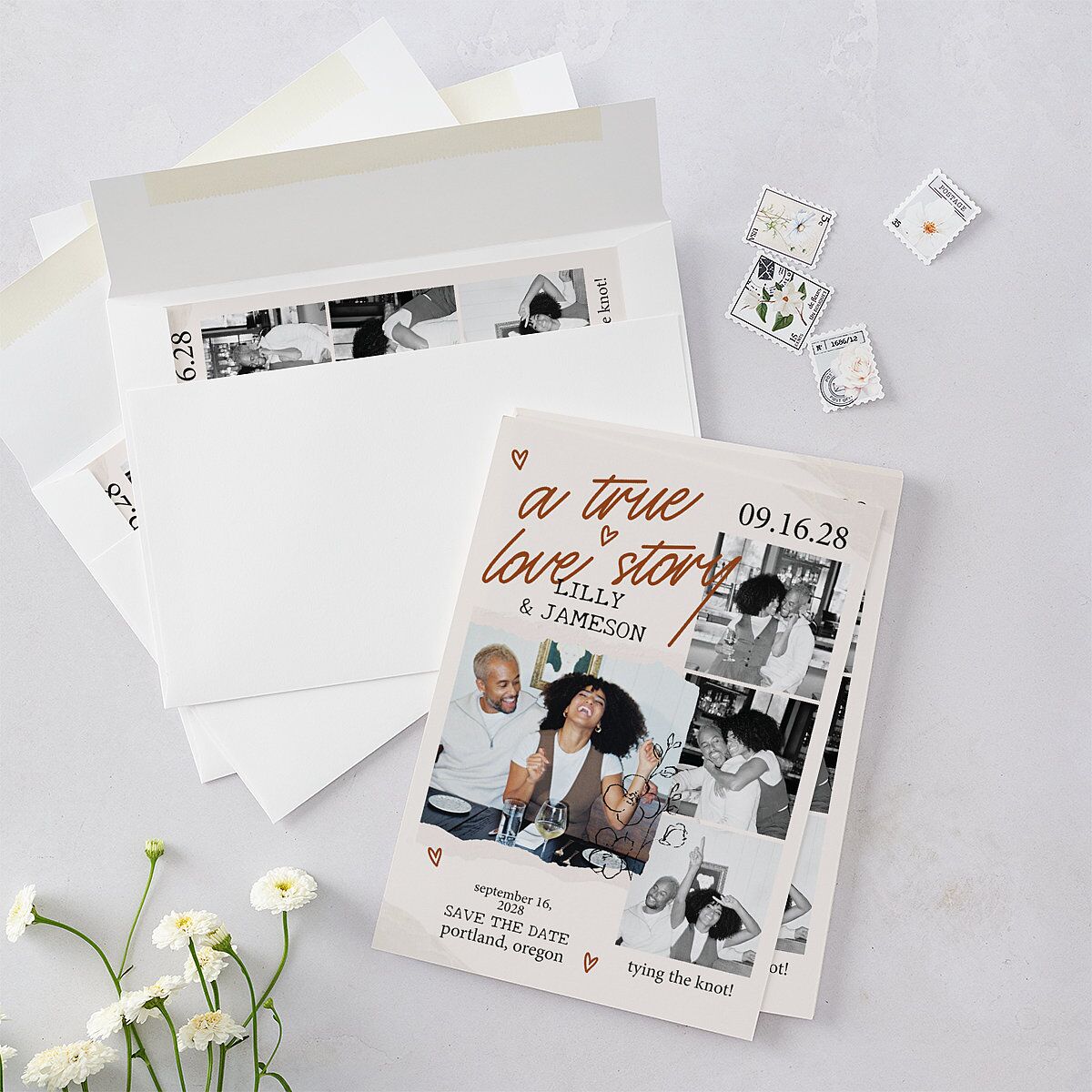 Mood Board Save the Date Cards Linen Signature smooth Blank No