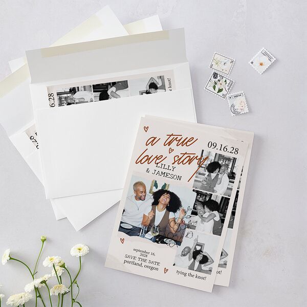 Mood Board Save the Date Cards Linen Signature smooth Blank No