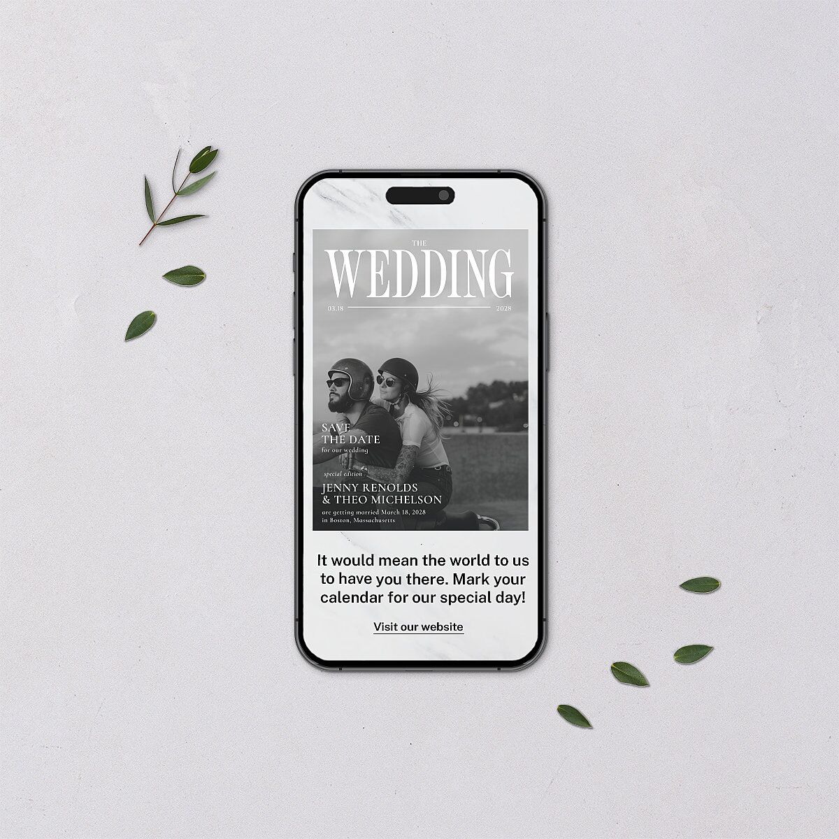 Magazine Cover Digital Save the Date Cards Licorice Dusty Blue Lets Celebrate Standard