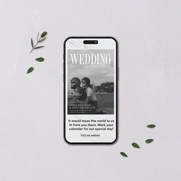 Magazine Cover Digital Save the Date Cards Licorice Dusty Blue Lets Celebrate Standard