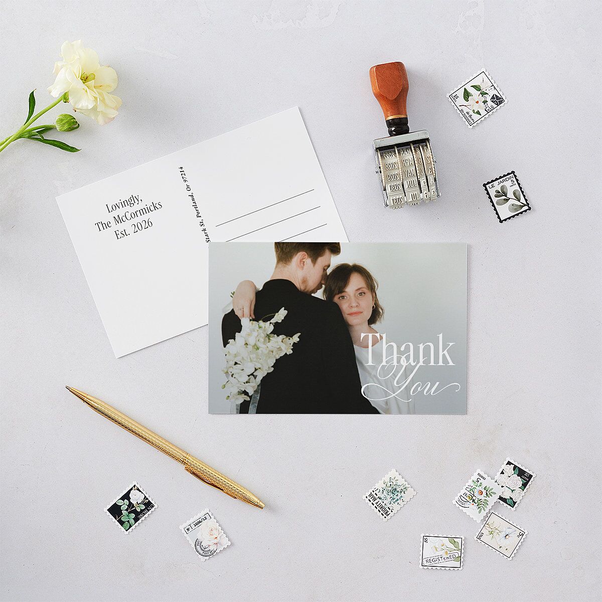 Timeless Happy Holiday Photo Thank You Postcards Pure White