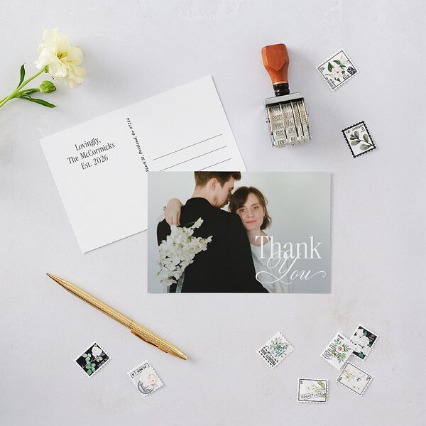 Timeless Happy Holiday Photo Thank You Postcards Pure White