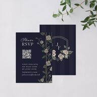Sword and Roses Fantasy Garden QR Code RSVP Cards Dark Navy Signature Standard