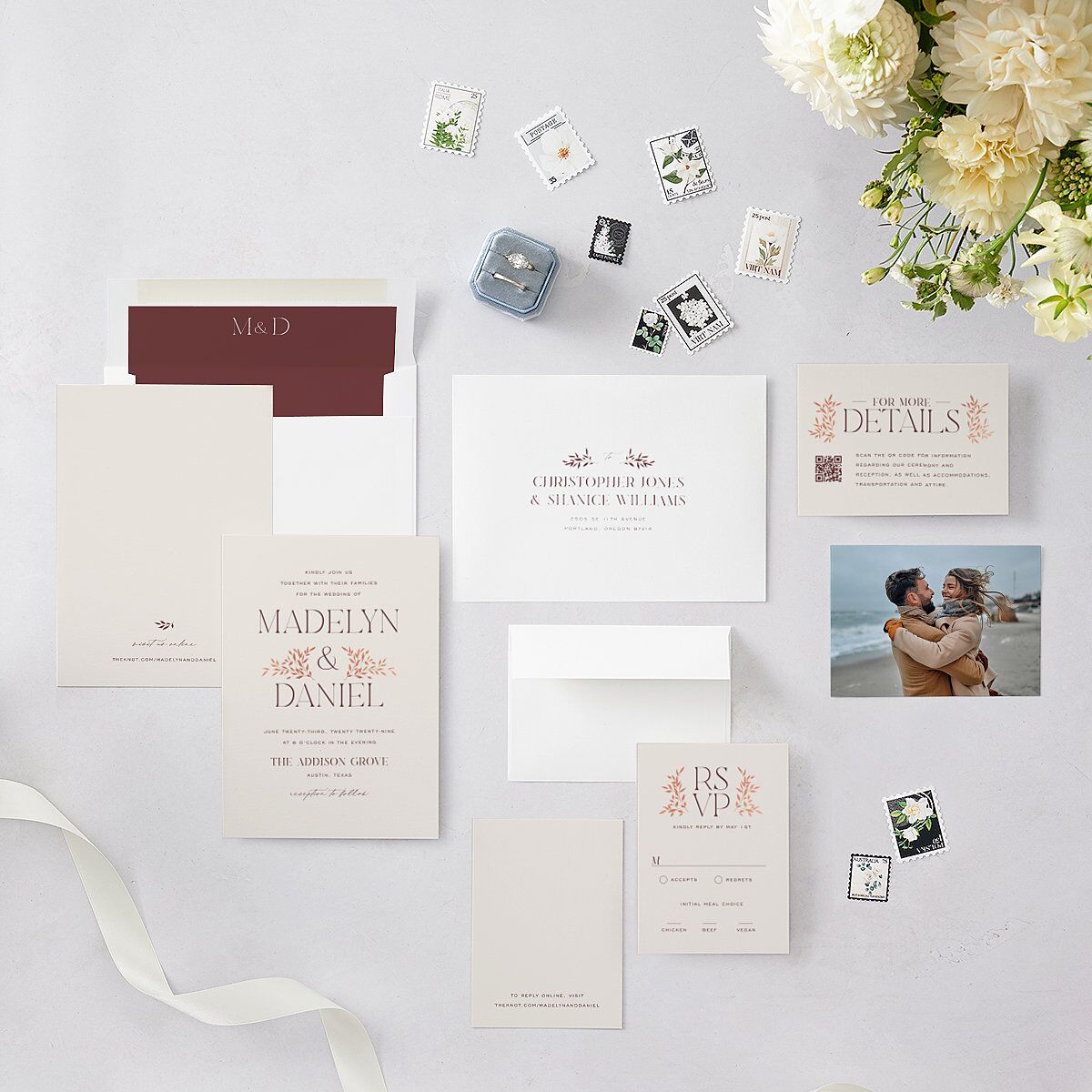 The Knot - Ampersand Greenery Foil Wedding Invitations