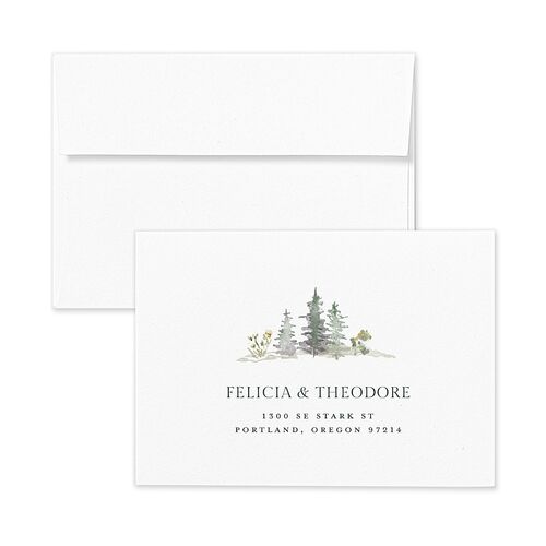 Elegant Mountain Border Response Card Envelopes White Meadow Return Address Signature Standard