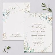 Ethereal Greenery and Gold Wedding Invitations Pure White Signature Blank No Standard