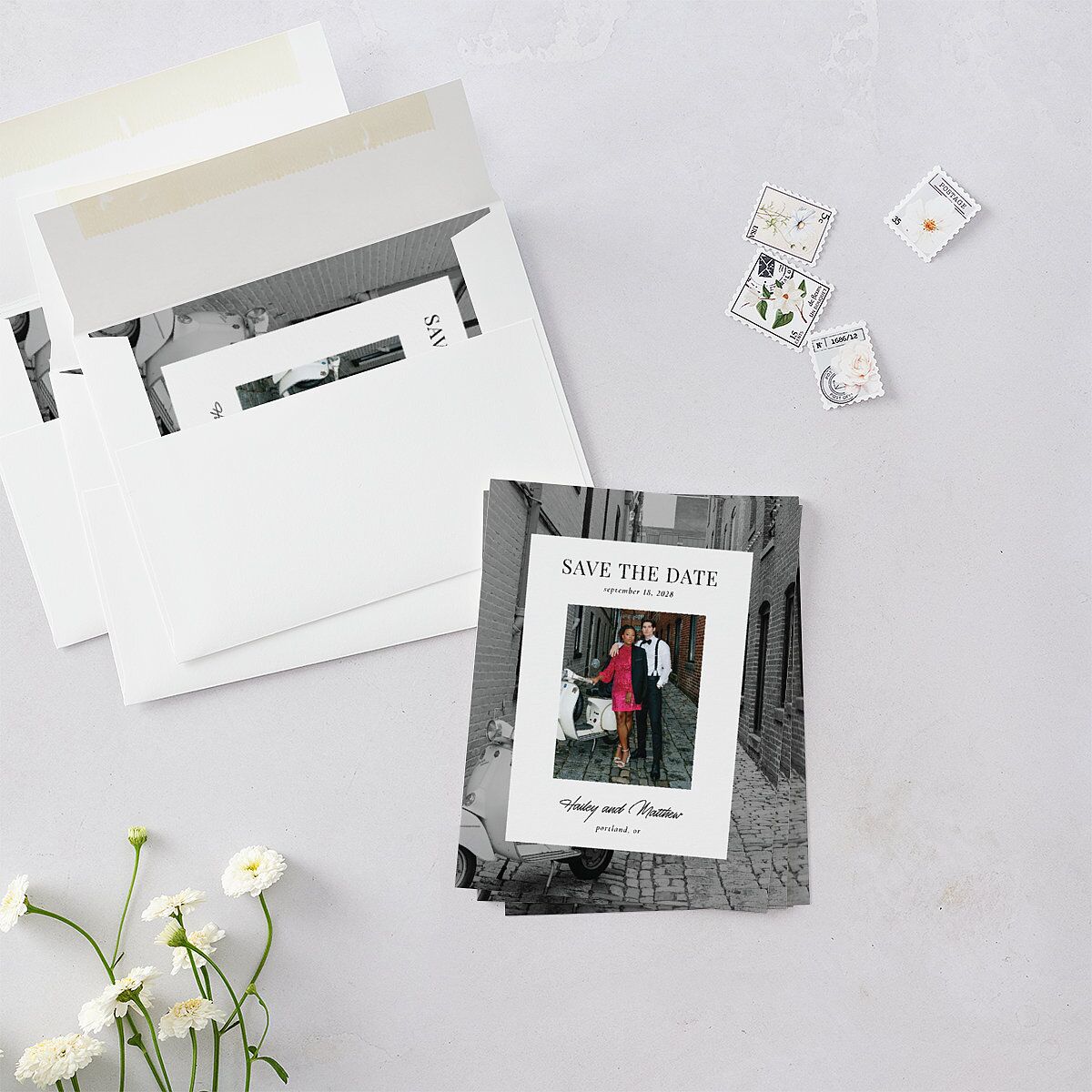 Limitless Photo Save the Date Petite Cards Pure White Signature smooth Blank No Standard