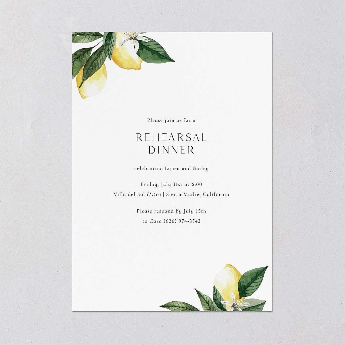 Botanical Lemon Rehearsal Dinner Invitations Buttercup Signature Blank