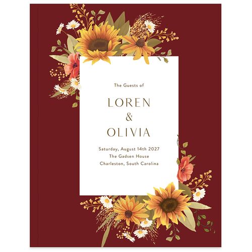 Sweet Sunflowers Guest Books Maroon