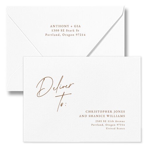 Corner Date Save The Date Card Euro Envelopes White Barely Peach Both Recipient and Return Addresses Luxe Signature