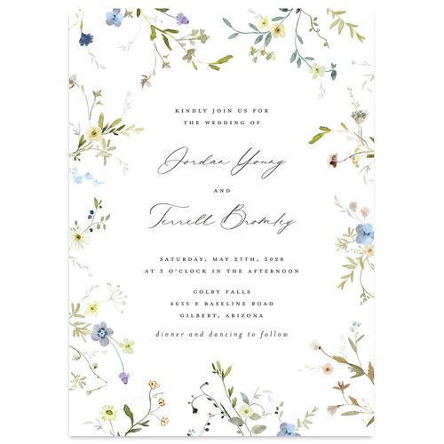 Dainty Wildflowers Wedding Invitations Baby Blue Signature Blank No Standard
