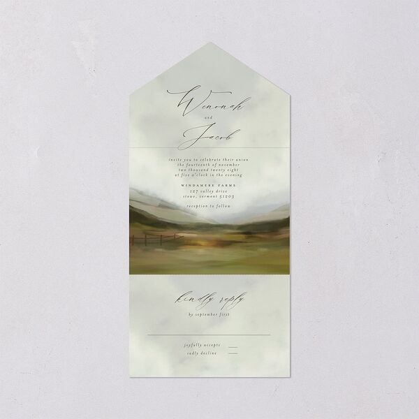 Western Valley All-in-One Wedding Invitations Sage Signature Light Both Recipient and Return Addresses No