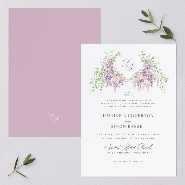 Formal Wisteria Garden Crest Wedding Invitations by Bridgerton Purple Haze Signature Blank No Standard