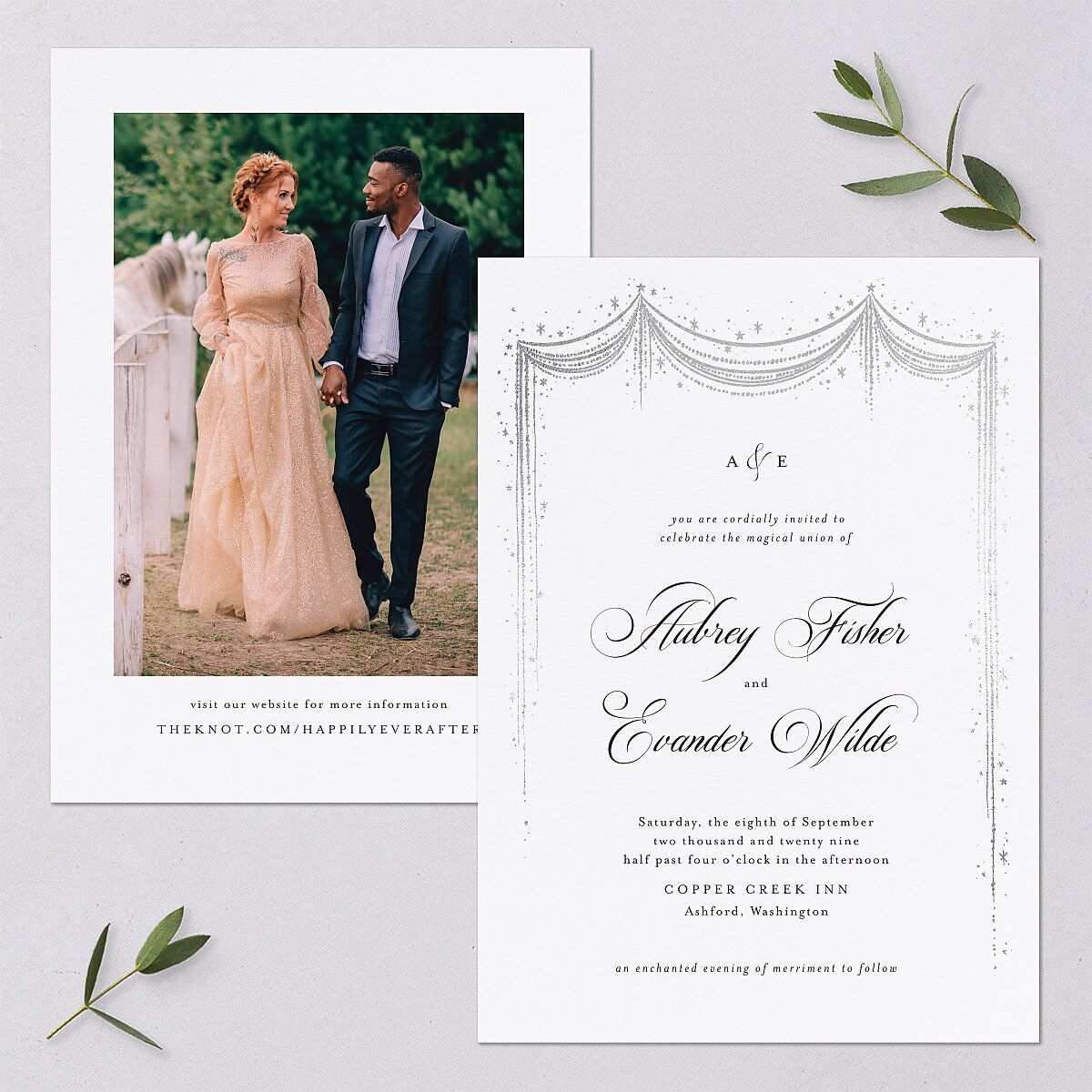 Fairytale Luxury Foil Wedding Invitations Silver Pure White Signature Blank No Standard