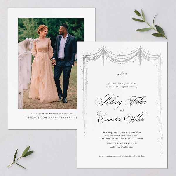 Fairytale Luxury Foil Wedding Invitations Silver Pure White Signature Blank No Standard
