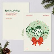 Vintage Holiday Wreath Holiday Cards Hunter Green Signature Blank Standard