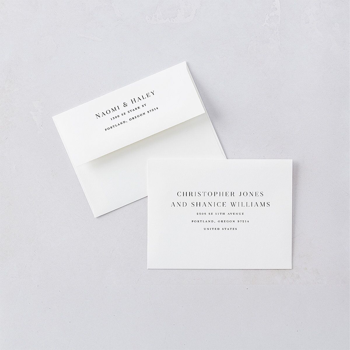 Elegant Monogram Thank You Card Envelopes White Pure White Both Recipient and Return Addresses Signature Standard