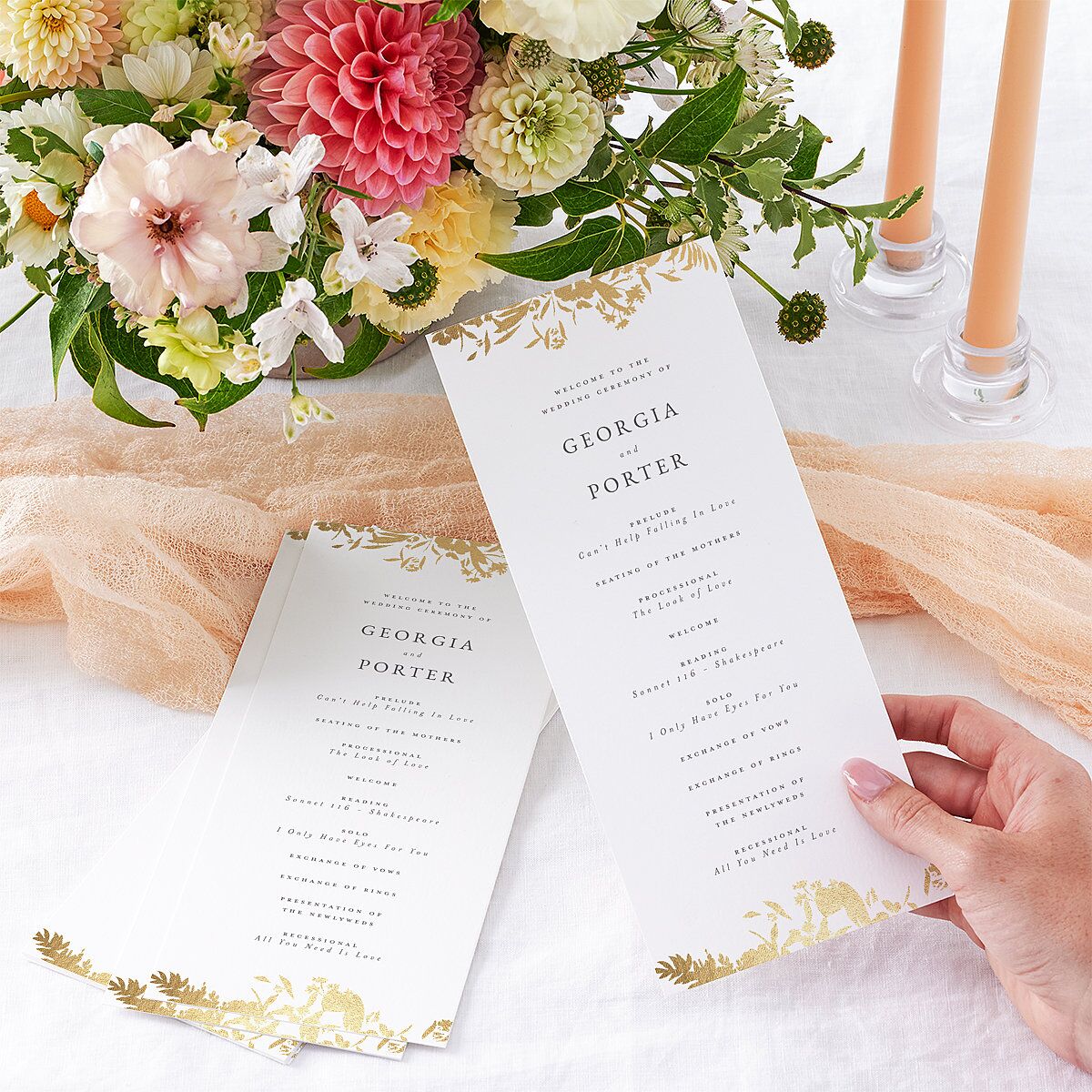 Glistening Garden Wedding Programs Gold Linen Signature