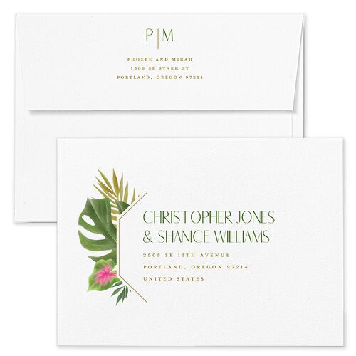 Hawaiian Tropical Monstera Frame Bridal Shower Invitation Envelopes White Scottish Green Both Recipient and Return Addresses Signature Standard