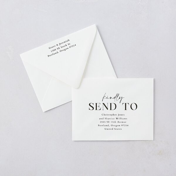 Foundation Save the Date Magnet Euro Envelopes White Pure White Both Recipient and Return Addresses Luxe Signature