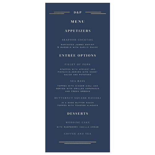 Framed Photo Foil Menus Gold Moody Blue Signature
