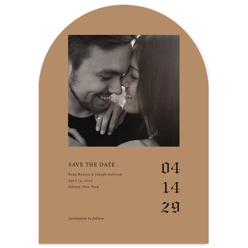 Minimalist Gothic Photo Save the Date Cards Copper Signature smooth Blank No Arch