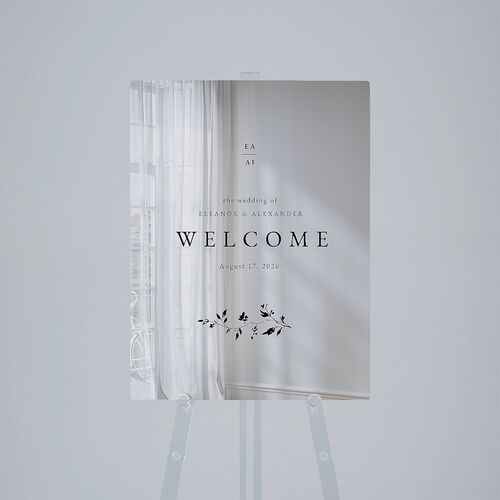 Timeless Floral Mirrored Acrylic Welcome Sign Medium Charcoal Mirrored Acrylic M Welcome Standard