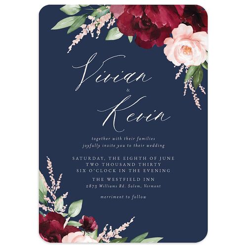 Beloved Floral Wedding Invitations Navy Signature Blank No Rounded