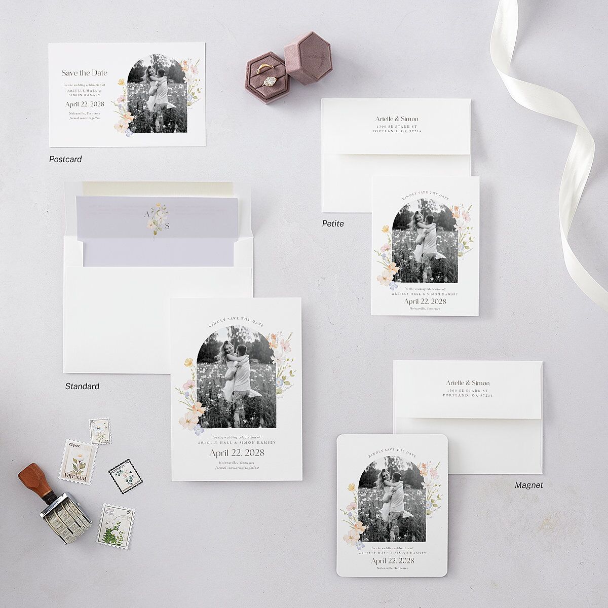 Wildflower Photo Save the Date Cards Lilac Signature smooth Blank No Standard