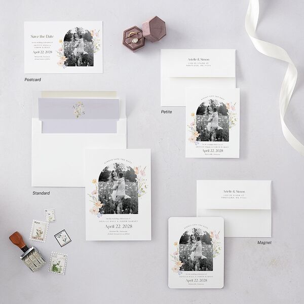Wildflower Photo Save the Date Cards Lilac Signature smooth Blank No Standard