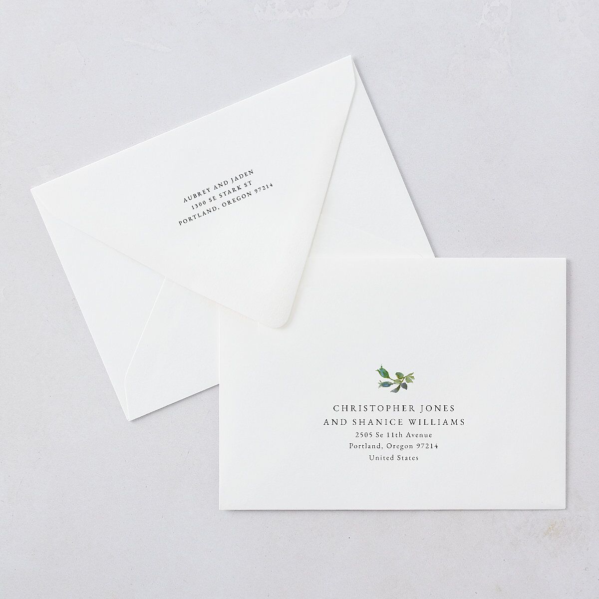 Minimal Floral Save The Date Card Euro Envelopes White Ocean Both Recipient and Return Addresses Luxe Signature