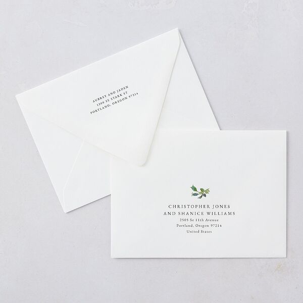 Minimal Floral Save The Date Card Euro Envelopes White Ocean Both Recipient and Return Addresses Luxe Signature