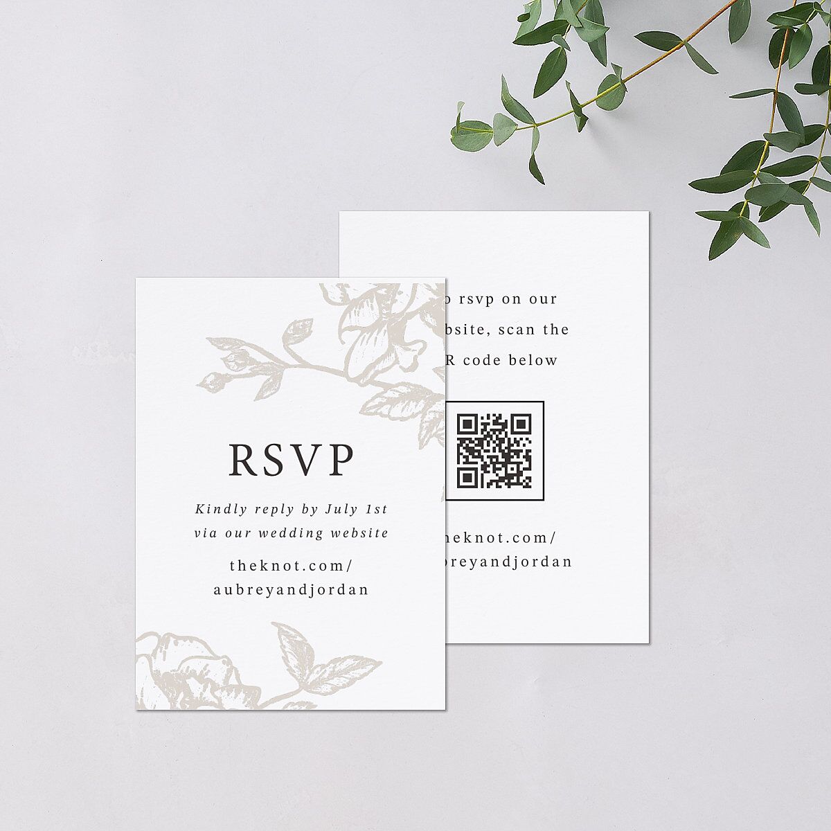 Botanical Luxury QR Code RSVP Cards Pure White Signature Standard