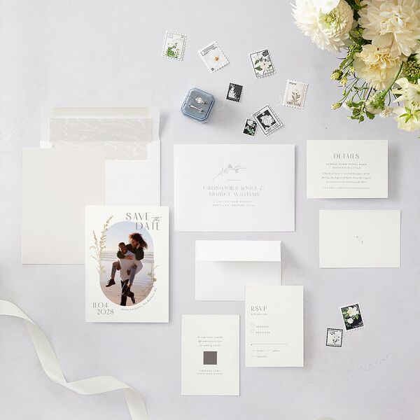 Minimal Wildflower Save the Date Cards Gold Off-White Signature smooth Blank No